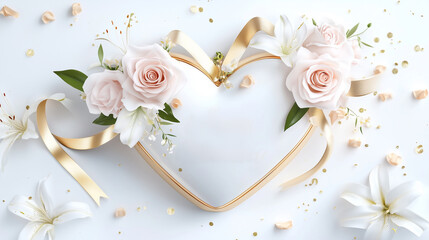 ウェディングフラワーとリボンで結婚と幸せを祝うデザイン