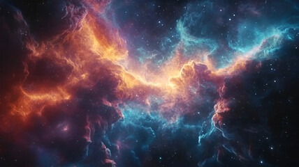 Colorful Cosmic Nebula with Bright Stars and Swirling Interstellar Clouds