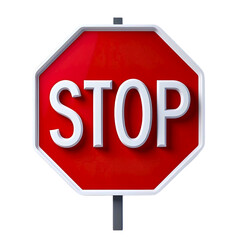 3D Red Octagonal Stop Sign with White Text and High Contrast. Generative AI.