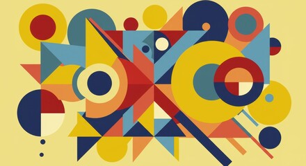 Obraz premium Colorful abstract geometric shapes on yellow background for modern art design