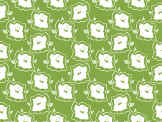 Playful seamless pattern featuring bold flowers with stylized outlines on a green background. Print for kids products, textiles, stationery, or cheerful home decor designs.