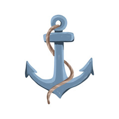 Blue anchor with rope illustration