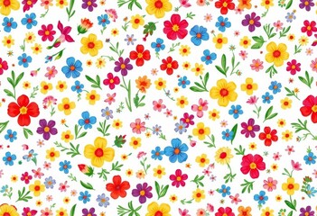 Elegant vector seamless pattern of small colorful flowers on white background Ditsy floral design ideal for fashion prints, vector, repeating