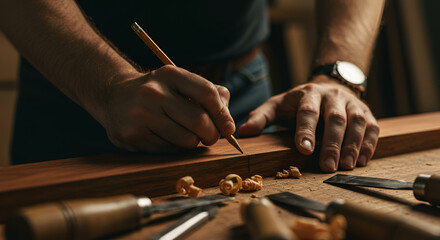 Crafting Wood with Precision Hand Tools in a Cozy Workshop Environment