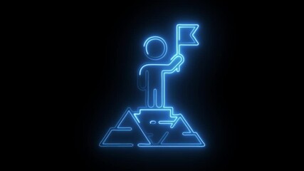 Glowing neon pioneer icon isolated on black background. HD Video motion graphic animation