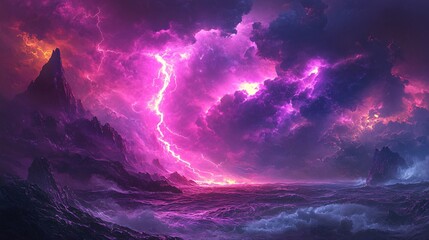 Fototapeta premium A neon paint storm colliding in an electric landscape