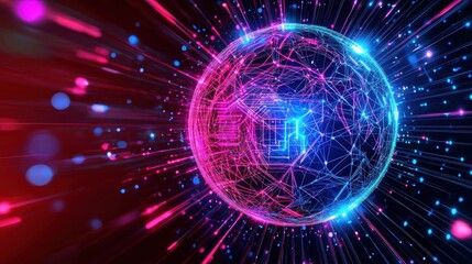Obraz premium Glowing Abstract Sphere with Pink and Blue Energy Rays