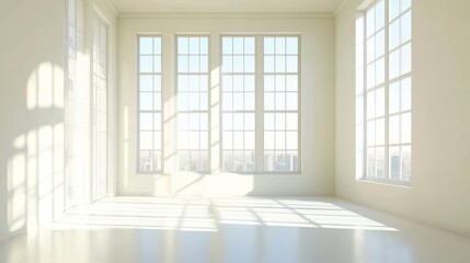 A bright, modern room with a big window.
