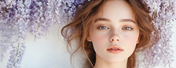 Portrait of a woman surrounded by flowers.