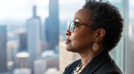 A business leader in deep thought while overlooking a city skyline