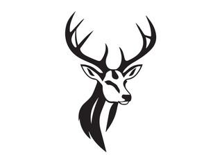 Naklejka premium Deer head silhouette on white background. Illustration of deer head with horns. Deer logo design. 