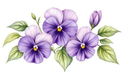 Beautiful watercolor purple pansies
