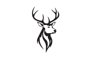 Fototapeta premium Deer head silhouette on white background. Illustration of deer head with horns. Deer logo design. 