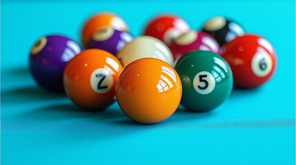 Colorful Billiard Balls on Blue Table