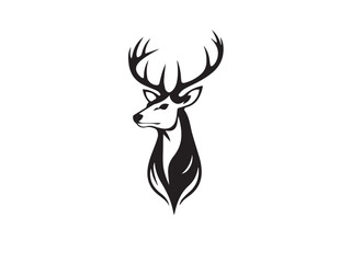 Deer head silhouette on white background. Illustration of deer head with horns. Deer logo design. 