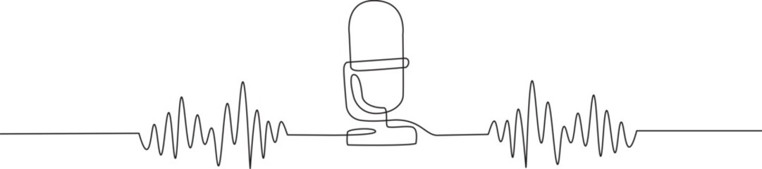 Podcast concept Microphone and soundwave Continuous line drawing