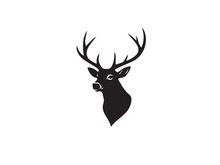 Deer head silhouette on white background. Illustration of deer head with horns. Deer logo design. 