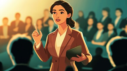 A dynamic businesswoman leading a virtual conference