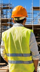 A construction worker wearing safety gear on a job site