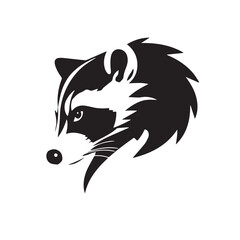 Black racoon silhouette isolated on white background. Racoon logo design. Vector illustration.