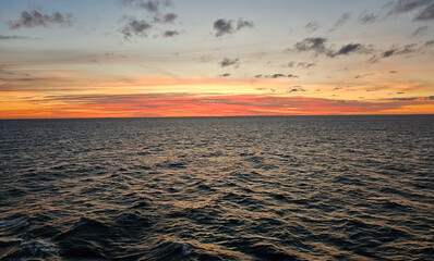 wonderful sunset from the ship with sea view