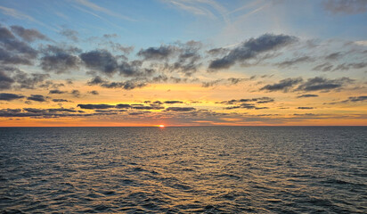 wonderful sunset from the ship with sea view