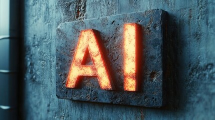 Textured Concrete Wall AI Lettering Photorealistic White Marble Artificial Intelligence Concept Art Poster