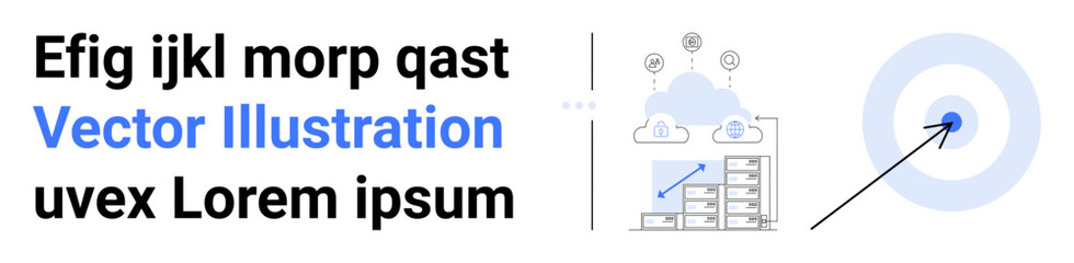 Target with pinpoint arrow, cloud icons, and analytics chart connecting data storage and success. Ideal for business strategy, data management, cloud solutions, goal setting, technology, analytics