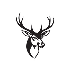 Deer head silhouette on white background. Illustration of deer head with horns. Deer logo design. 
