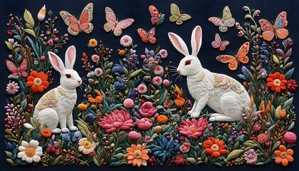 Embroidery Art Rabbit Flower Butterfly Handmade Hobby