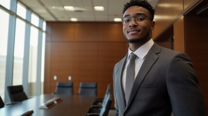 A young CEO confidently standing in a boardroom