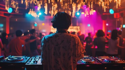 Obraz premium DJ electrifying the crowd at a lively music event, vibrant ambiance