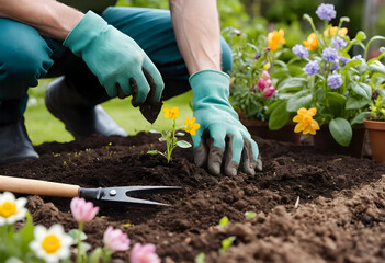 Naklejka premium Gardening Joy: Hands in the Soil, Heart in Nature