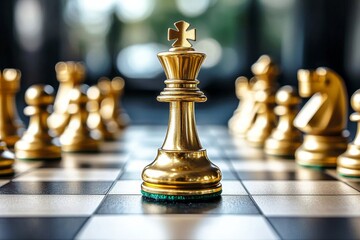Golden Chess King on Board,Strategy ,Leadership