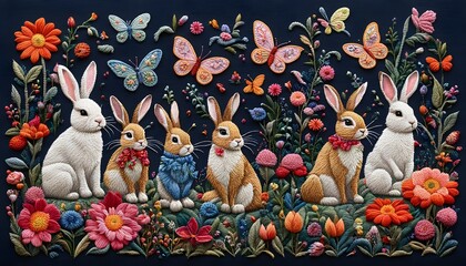 Embroidery Art Rabbit Flower Butterfly Handmade Hobby
