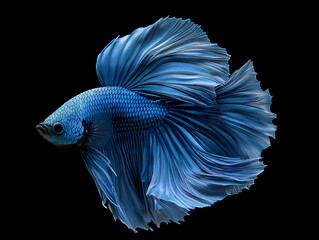 Fototapeta premium stunning Betta fish (Siamese fighting fish), known for its vibrant colors and flowing fins. The fish is displayed against a pure black background