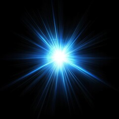 Bright Blue Light Explosion Starburst Glowing Radiance on Black Background