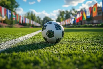 Soccer Ball and Flags of 32 Countries in Qatar Football Championship Wallpaper