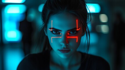 Cyberpunk Woman Red Neon Makeup Portrait