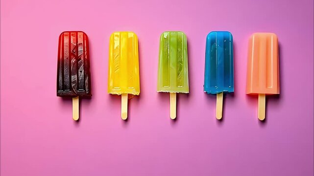 Abstract popsicle ice cream on bright pink background.