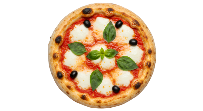 Perfectly Round Margherita Pizza Overhead Studio Shot