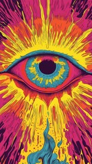 Obraz premium Psychedelic eye with radiant colorful explosion.