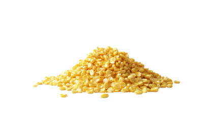 Pile of Yellow Split Mung Beans on Transparent Background for Healthy Cooking and Vegan Diet Ingredient for Indian Cuisine