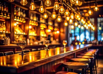 Obraz premium Dreamy Blurred Glow Elegant Bar Interior Stock Photo