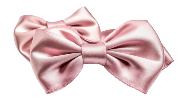 Two elegant pink satin bows on a transparent background, perfect for gift wrapping, fashion accessories, or decorative design elements