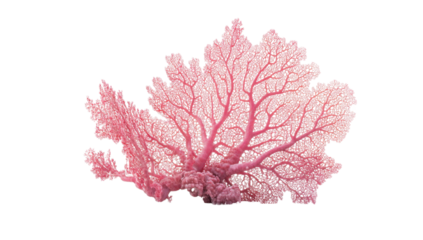 Delicate pink sea fan coral on a transparent background, showcasing intricate patterns and textures of marine life for design elements and ocean conservation