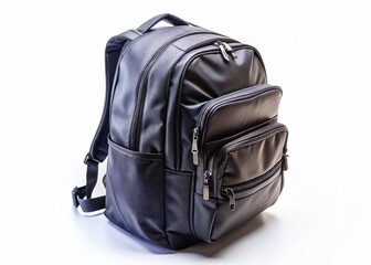 Fototapeta premium Drone View: Black School Backpack Mockup on White Background - High-Resolution AI Generated Image