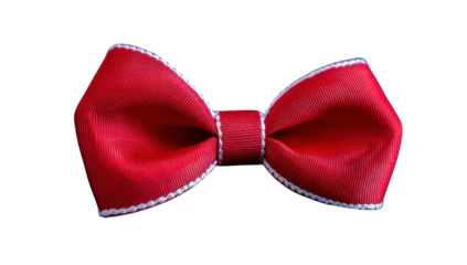 Elegant red bow tie with white trim on a transparent background, perfect for formal wear, celebrations, and special occasions Fashionable accessory for men and boys