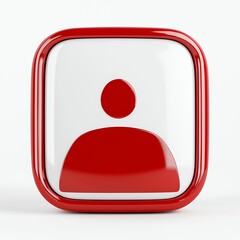 Red Glossy Square User Icon on White Background