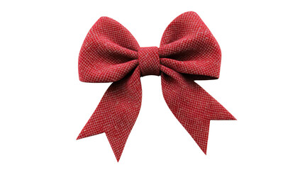 Elegant red fabric bow with subtle grid pattern on a transparent background for festive gift wrapping and holiday decoration